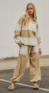 Color Block French Terry Drawstring Joggers in Ivory Taupe - Women's Fashion | Urban Daizy