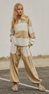 Color Block French Terry Drawstring Joggers in Ivory Taupe - Women's Fashion | Urban Daizy