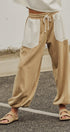 Color Block French Terry Drawstring Joggers in Ivory Taupe - Women's Fashion | Urban Daizy