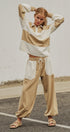 Color Block French Terry Drawstring Joggers in Ivory Taupe - Women's Fashion | Urban Daizy