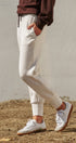 Scuba Knit High Rise Tapered Joggers in White Melange - Women's Fashion | Urban Daizy
