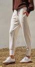 Scuba Knit High Rise Tapered Joggers in White Melange - Women's Fashion | Urban Daizy