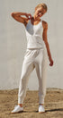 Scuba Knit High Rise Tapered Joggers in White Melange - Women's Fashion | Urban Daizy