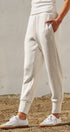 Scuba Knit High Rise Tapered Joggers in White Melange - Women's Fashion | Urban Daizy