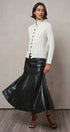 Faux Leather Paneled Flare Midi Skirt in Black - Women's Midi Skirts | Urban Daizy
