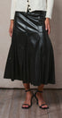 Faux Leather Paneled Flare Midi Skirt in Black - Women's Midi Skirts | Urban Daizy