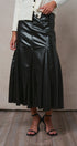 Faux Leather Paneled Flare Midi Skirt in Black - Women's Midi Skirts | Urban Daizy