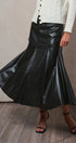 Faux Leather Paneled Flare Midi Skirt in Black - Women's Midi Skirts | Urban Daizy