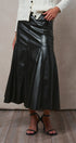 Faux Leather Paneled Flare Midi Skirt in Black - Women's Midi Skirts | Urban Daizy