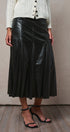 Faux Leather Paneled Flare Midi Skirt in Black - Women's Midi Skirts | Urban Daizy