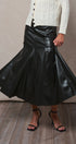 Faux Leather Paneled Flare Midi Skirt in Black - Women's Midi Skirts | Urban Daizy