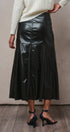 Faux Leather Paneled Flare Midi Skirt in Black - Women's Midi Skirts | Urban Daizy