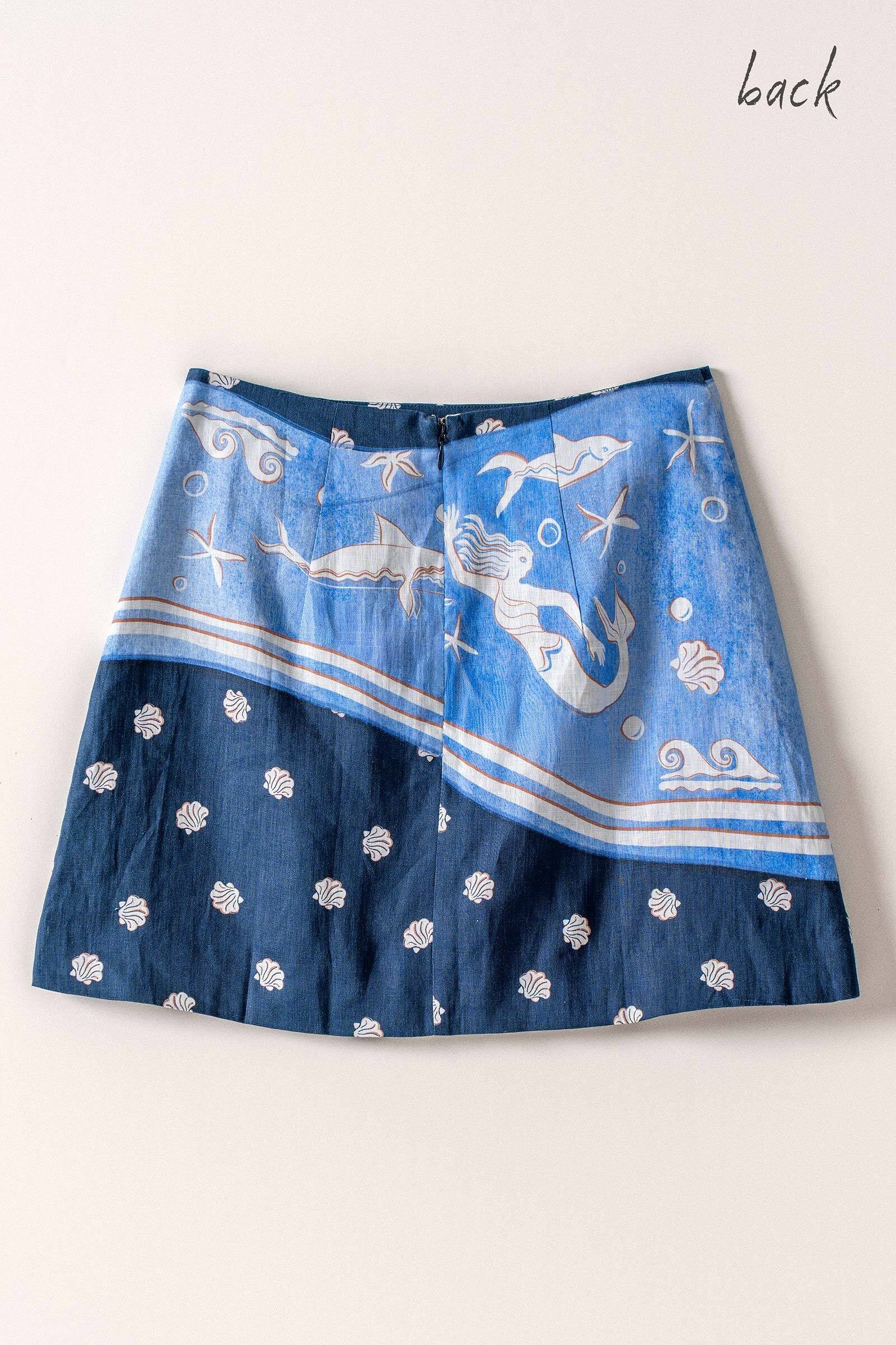 Ocean Print Wrap Skirt With Tie Waist in Navy - Women's Skirts | Urban Daizy