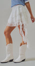 Tiered Lace Ruffle Mini Skirt with Cascading Sash in White - Women's Skirts | Urban Daizy