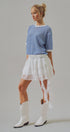 Tiered Lace Ruffle Mini Skirt with Cascading Sash in White - Women's Skirts | Urban Daizy