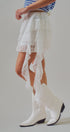 Tiered Lace Ruffle Mini Skirt with Cascading Sash in White - Women's Skirts | Urban Daizy