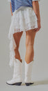 Tiered Lace Ruffle Mini Skirt with Cascading Sash in White - Women's Skirts | Urban Daizy