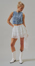 Tiered Lace Ruffle Mini Skirt with Cascading Sash in White - Women's Skirts | Urban Daizy