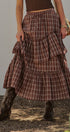 Plaid Tiered Ruffle Cotton Maxi Skirt in Brown - Women's Skirts | Urban Daizy
