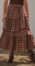 Plaid Tiered Ruffle Cotton Maxi Skirt in Brown - Women's Skirts | Urban Daizy