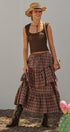 Plaid Tiered Ruffle Cotton Maxi Skirt in Brown - Women's Skirts | Urban Daizy
