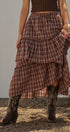 Plaid Tiered Ruffle Cotton Maxi Skirt in Brown - Women's Skirts | Urban Daizy
