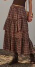Plaid Tiered Ruffle Cotton Maxi Skirt in Brown - Women's Skirts | Urban Daizy