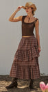 Plaid Tiered Ruffle Cotton Maxi Skirt in Brown - Women's Skirts | Urban Daizy