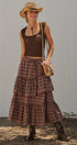 Plaid Tiered Ruffle Cotton Maxi Skirt in Brown - Women's Skirts | Urban Daizy