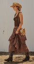 Plaid Tiered Ruffle Cotton Maxi Skirt in Brown - Women's Skirts | Urban Daizy