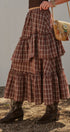 Plaid Tiered Ruffle Cotton Maxi Skirt in Brown - Women's Skirts | Urban Daizy