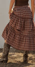 Plaid Tiered Ruffle Cotton Maxi Skirt in Brown - Women's Skirts | Urban Daizy