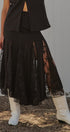 Lace Insert Godet Maxi Skirt with Trumpet Hem in Black - Women's Skirts | Urban Daizy