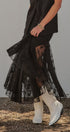 Lace Insert Godet Maxi Skirt with Trumpet Hem in Black - Women's Skirts | Urban Daizy
