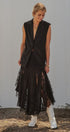 Lace Insert Godet Maxi Skirt with Trumpet Hem in Black - Women's Skirts | Urban Daizy