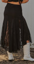 Lace Insert Godet Maxi Skirt with Trumpet Hem in Black - Women's Skirts | Urban Daizy