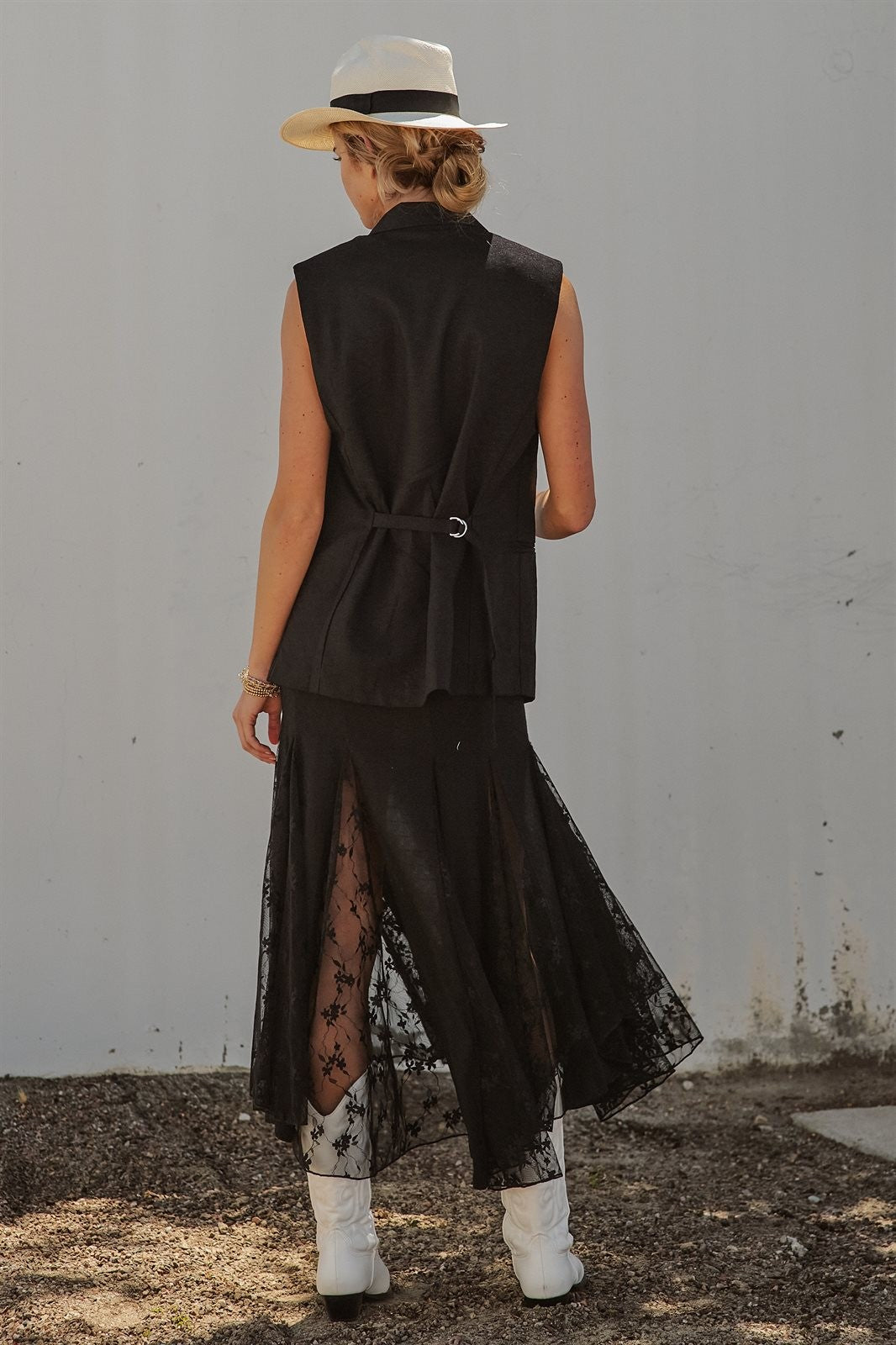 Lace Insert Godet Maxi Skirt with Trumpet Hem in Black - Women's Skirts | Urban Daizy