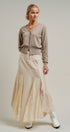 Lace Insert Godet Maxi Skirt with Trumpet Hem in Champagne - Women's Skirts | Urban Daizy