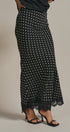 Polka Dot Satin Maxi Skirt With Lace Trim in Black - Women's Skirts | Urban Daizy