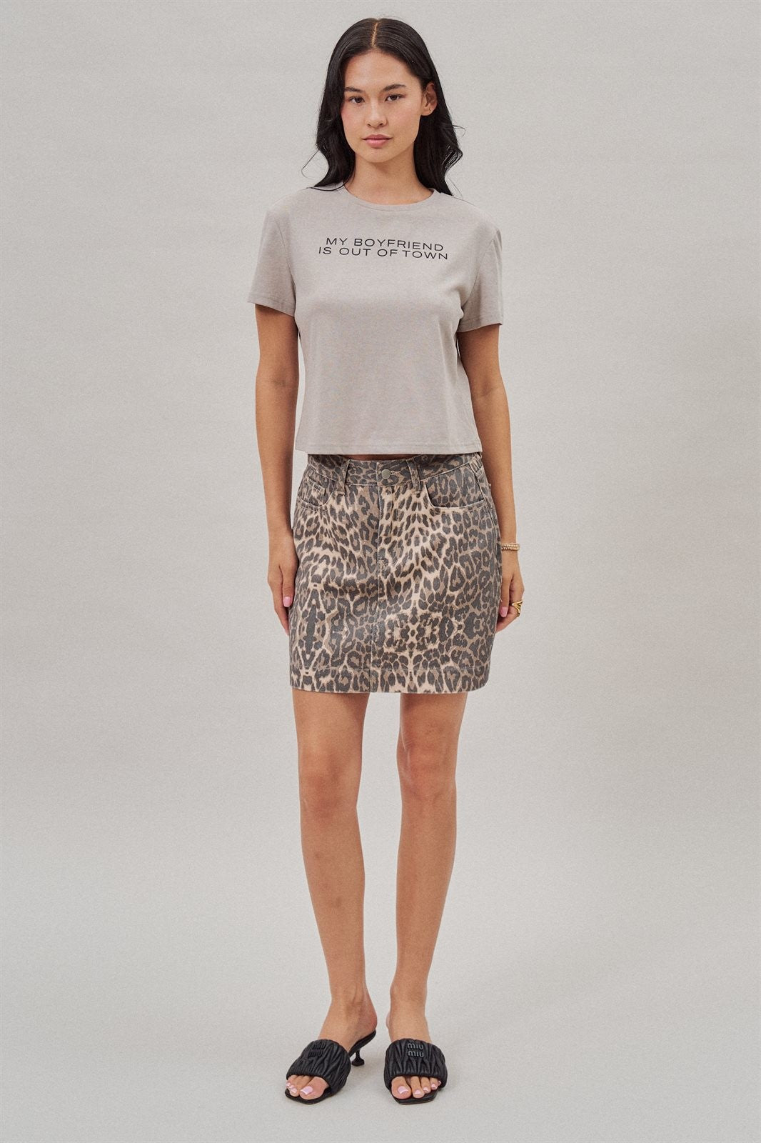 Leopard Print Denim Mini Skirt with Pockets in Leopard - Women's Skirts | Urban Daizy
