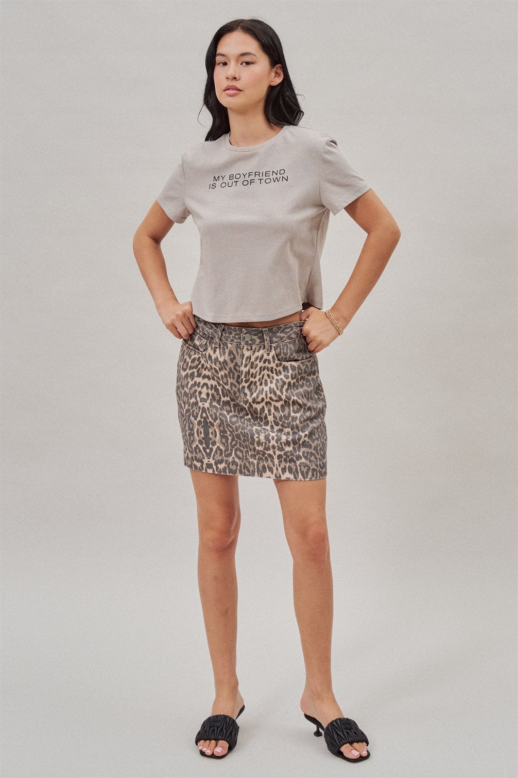 Leopard Print Denim Mini Skirt with Pockets in Leopard - Women's Skirts | Urban Daizy