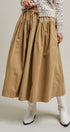 Gathered Cotton Twill Drawstring Midi Skirt in Taupe	 - Women's Skirts | Urban Daizy