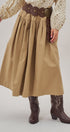Gathered Cotton Twill Drawstring Midi Skirt in Taupe	 - Women's Skirts | Urban Daizy