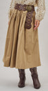 Gathered Cotton Twill Drawstring Midi Skirt in Taupe	 - Women's Skirts | Urban Daizy