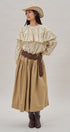 Gathered Cotton Twill Drawstring Midi Skirt in Taupe	 - Women's Skirts | Urban Daizy