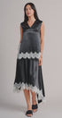 Lace Trim Satin Asymmetric Midi Skirt in Black - Women's Midi Skirts | Urban Daizy
