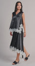 Lace Trim Satin Asymmetric Midi Skirt in Black - Women's Midi Skirts | Urban Daizy
