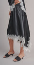 Lace Trim Satin Asymmetric Midi Skirt in Black - Women's Midi Skirts | Urban Daizy