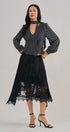 Burnout Floral Lace Hem Midi Skirt in Black - Women's Midi Skirts | Urban Daizy