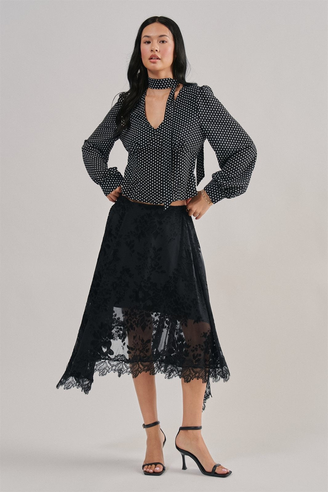 Burnout Floral Lace Hem Midi Skirt in Black - Women's Midi Skirts | Urban Daizy